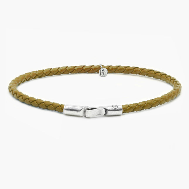 Italian Leather Bracelet With Sterling Silver Clasp (Sandy Beige)-Bracelet-Kompsós