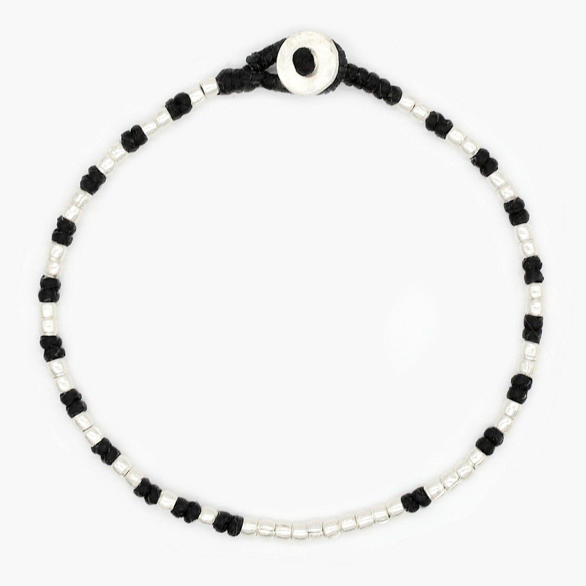 Knot Silver Beads Bracelet (Black)-Kompsós