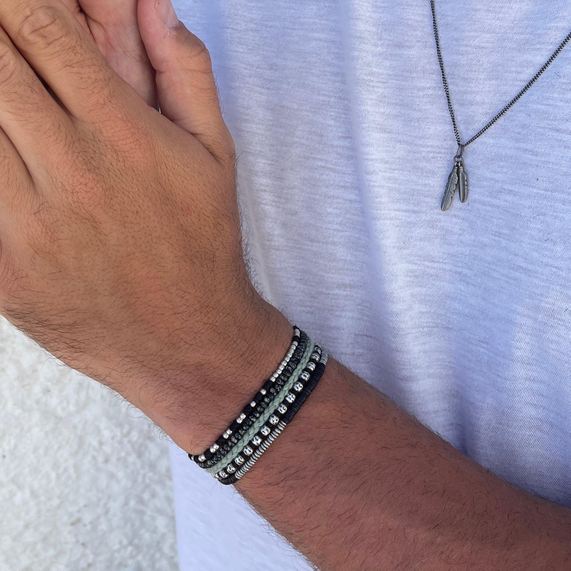 Knot Silver Beads Bracelet (Black)-Kompsós