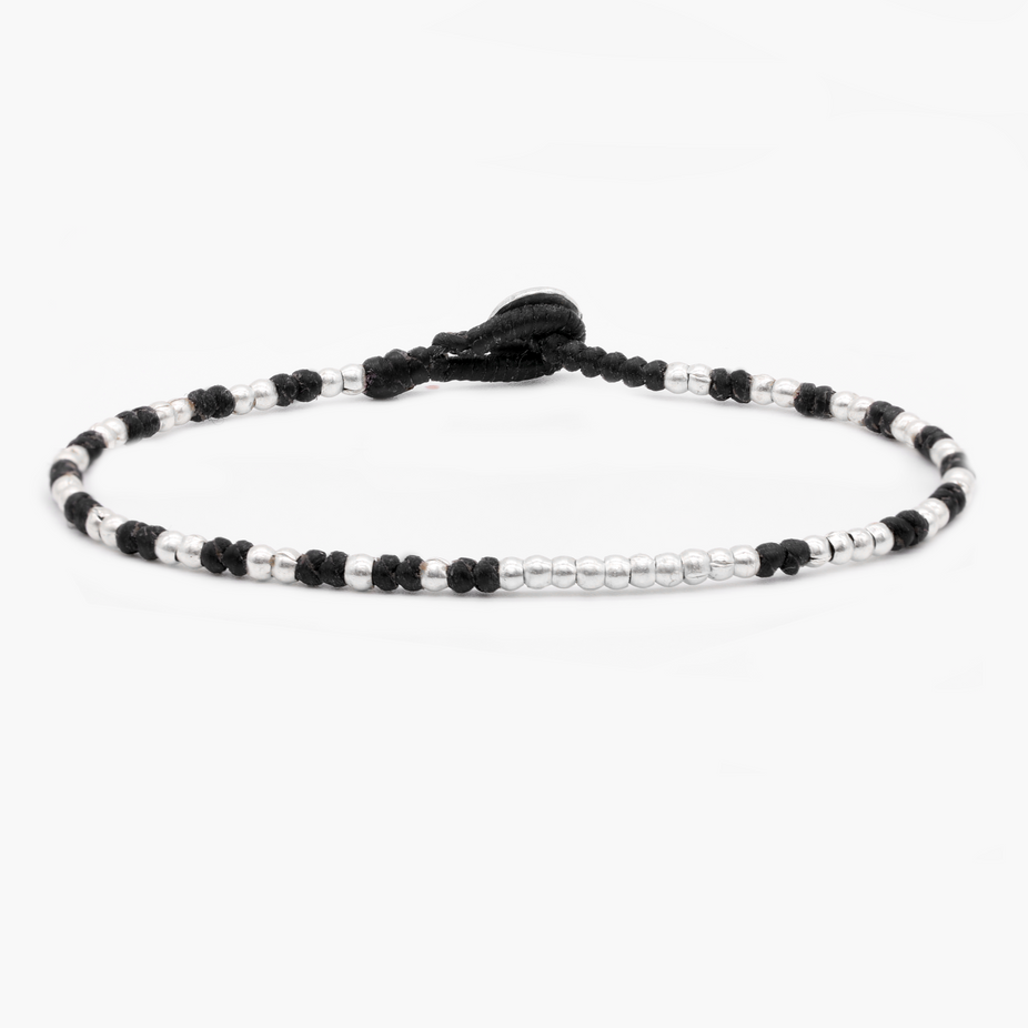 Knot Silver Beads Bracelet (Black)-Kompsós