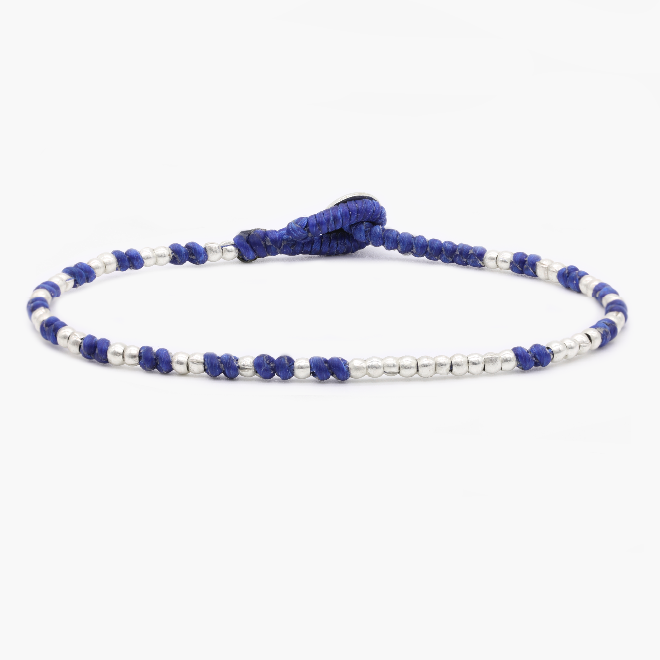 Knot Silver Beads Bracelet (Navy Blue)-Kompsós