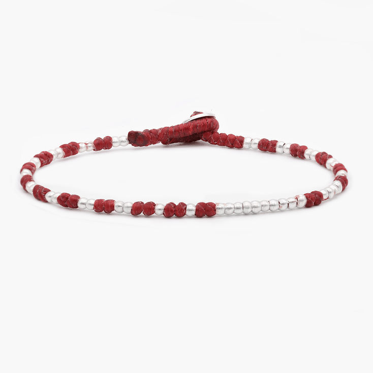 Knot Silver Beads Bracelet (Red)-Bracelet-Kompsós