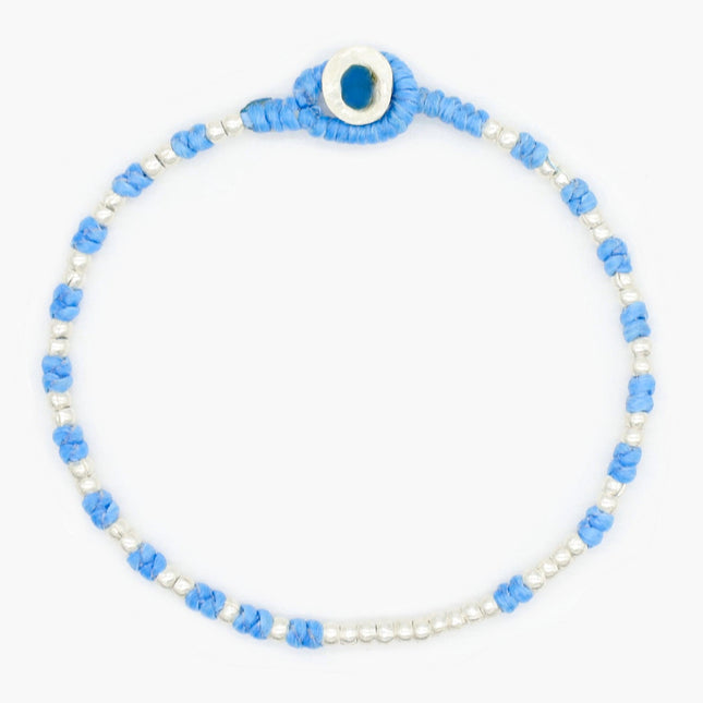 Knot Silver Beads Bracelet (Santorini Blue)-Kompsós