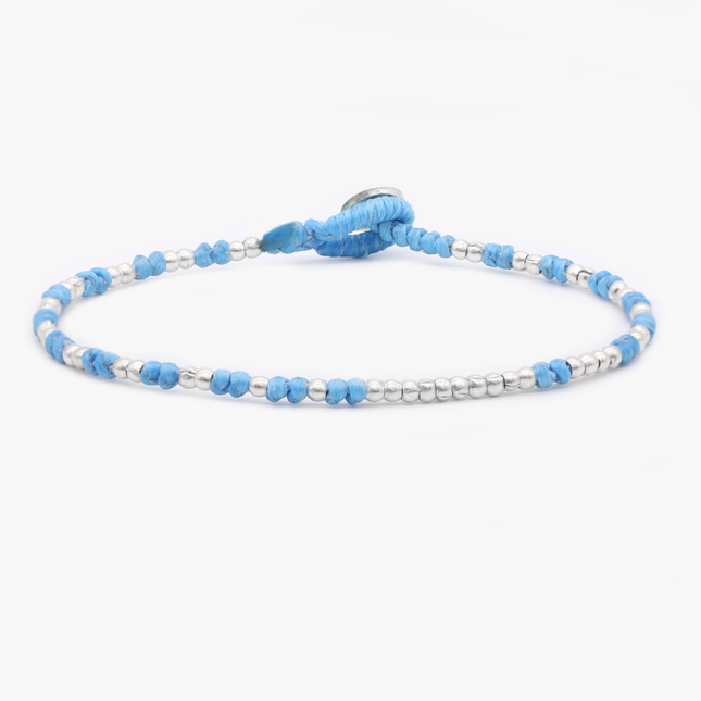 Knot Silver Beads Bracelet (Santorini Blue)-Kompsós