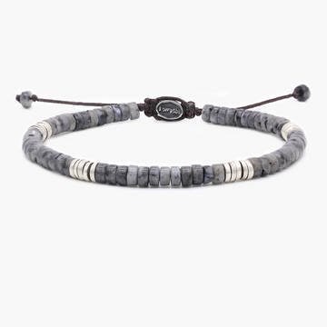 Labradorite Stone And Sterling Silver Disc Beads Bracelet-Bracelet-Kompsós