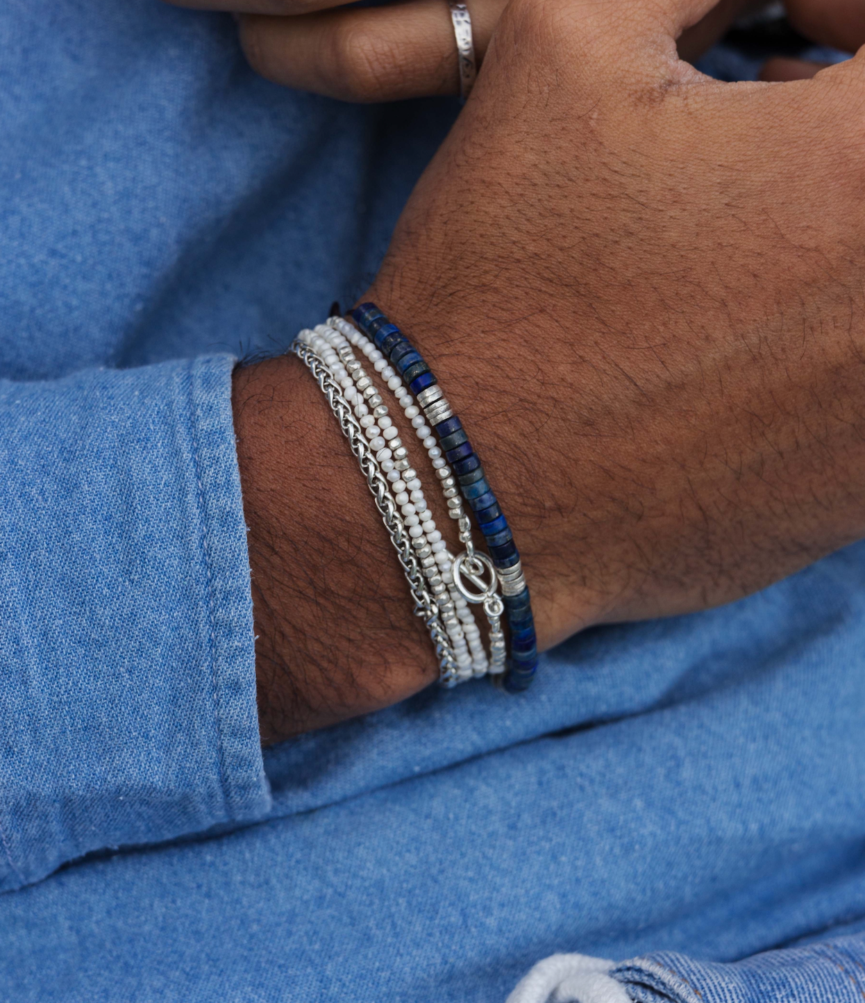 Lapis Lazuli And Sterling Silver Disc Beads Bracelet-Bracelet-Kompsós