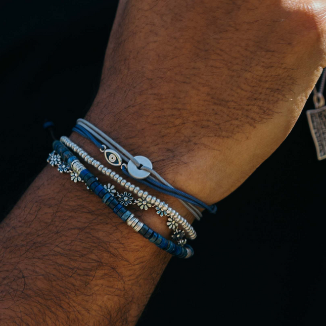 Lapis Lazuli And Sterling Silver Disc Beads Bracelet-Bracelet-Kompsós