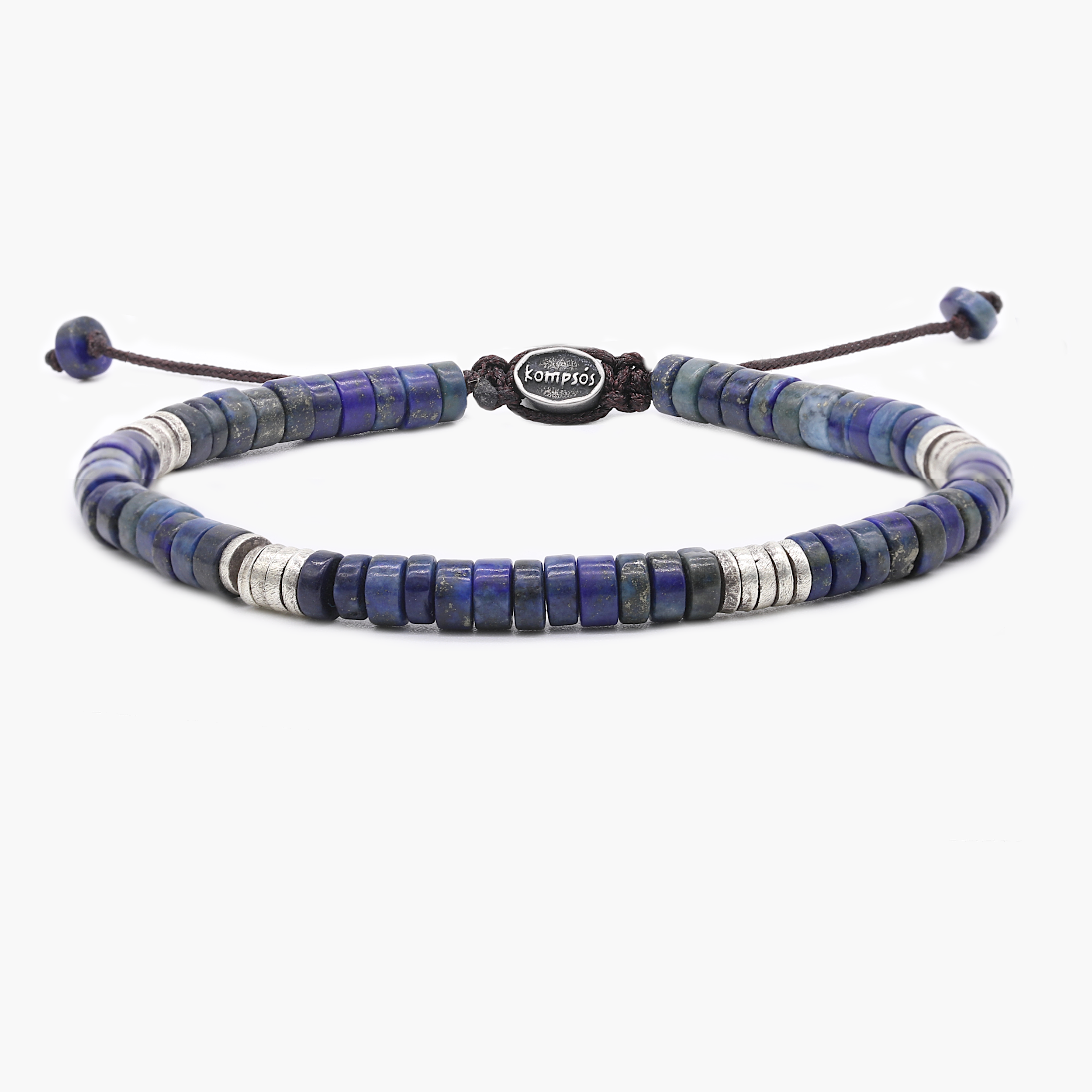 Lapis Lazuli And Sterling Silver Disc Beads Bracelet-Bracelet-Kompsós