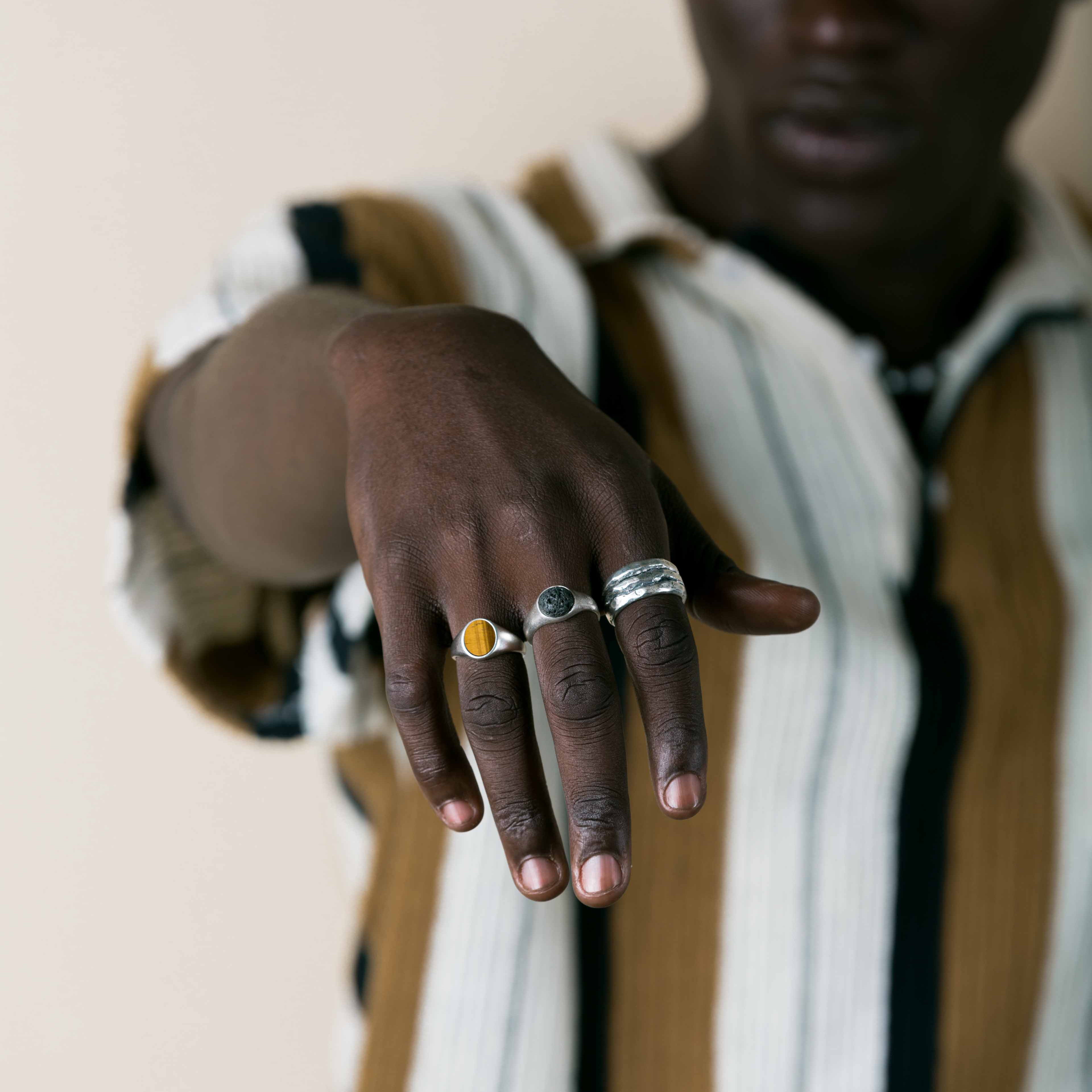 Lava Stone Sterling Silver Signet Ring-Ring-Kompsós