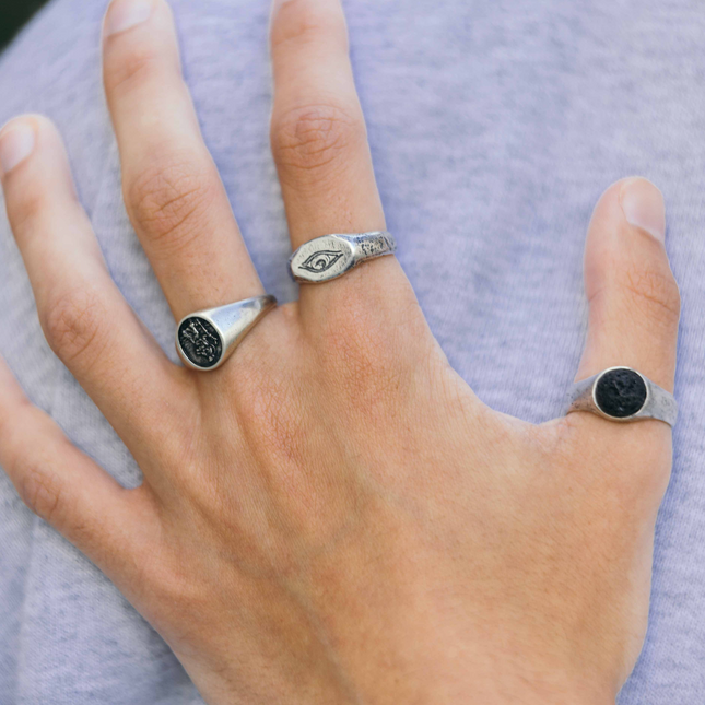 Lava Stone Sterling Silver Signet Ring-Ring-Kompsós