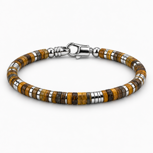4mm Natural Heishi & Silver-Tone Bead Bracelet