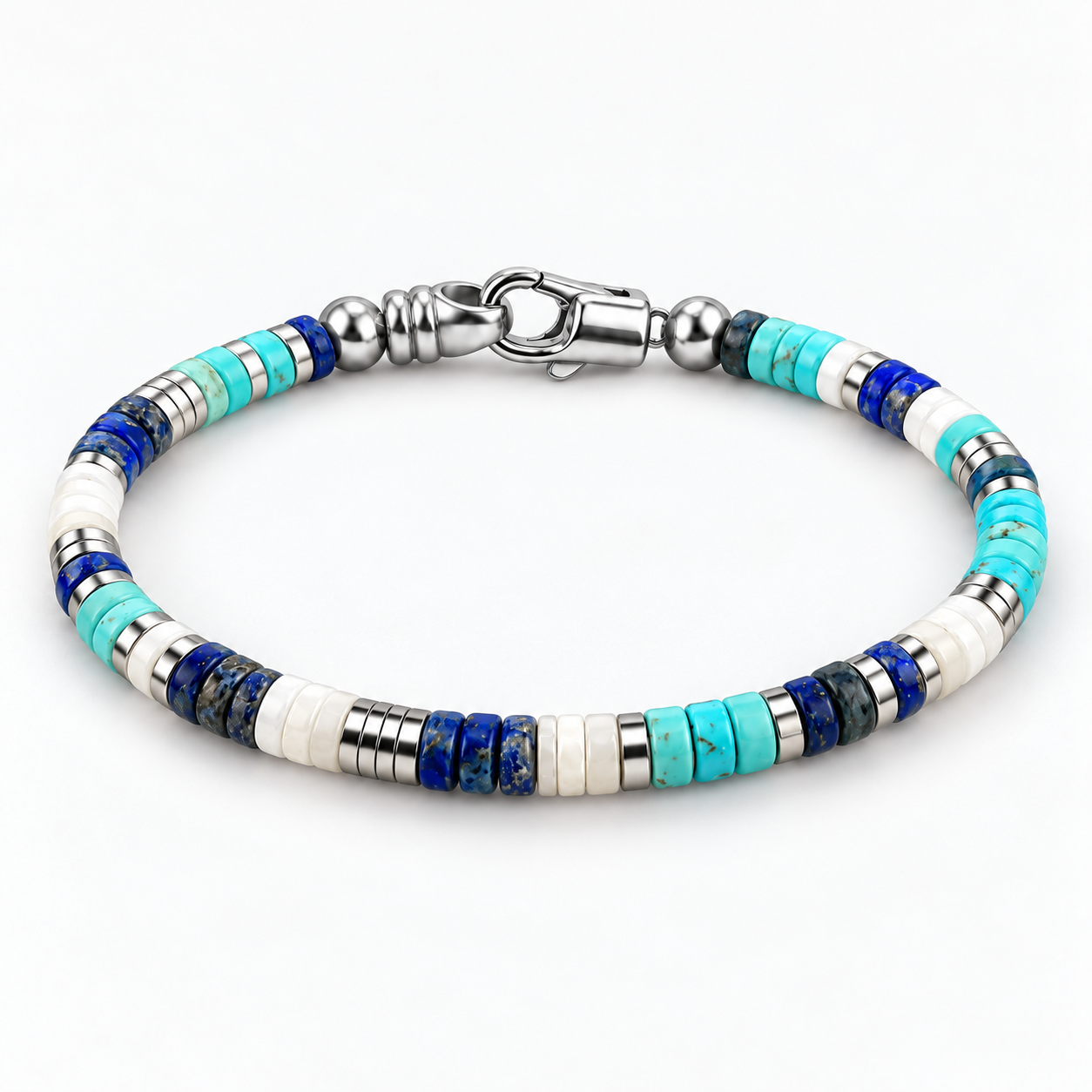 4mm Natural Heishi & Silver-Tone Bead Bracelet