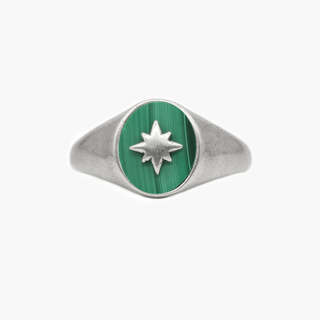 Malachite "Rio" Sterling Silver Signet Ring-Ring-Kompsós