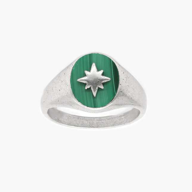 Malachite "Rio" Sterling Silver Signet Ring-Ring-Kompsós