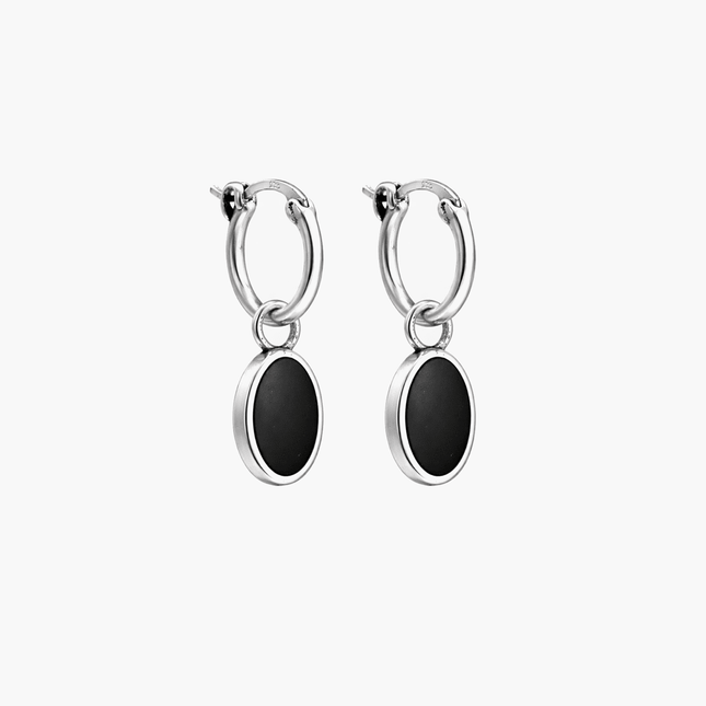 Matt Onyx Charm Sterling Silver Earring-Earring-Kompsós