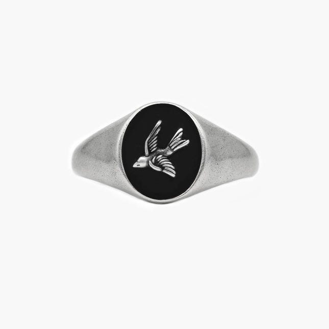 Matte Onyx "Dove" Sterling Silver Signet Ring-Ring-Kompsós