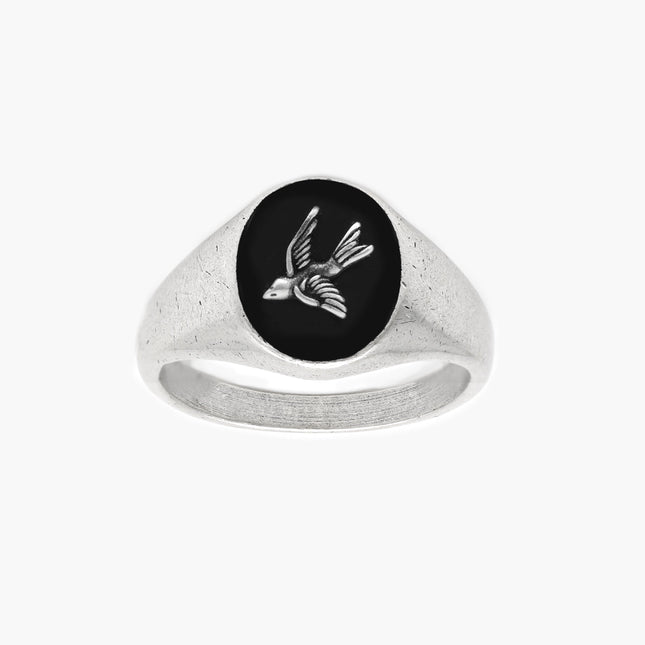 Matte Onyx "Dove" Sterling Silver Signet Ring-Ring-Kompsós