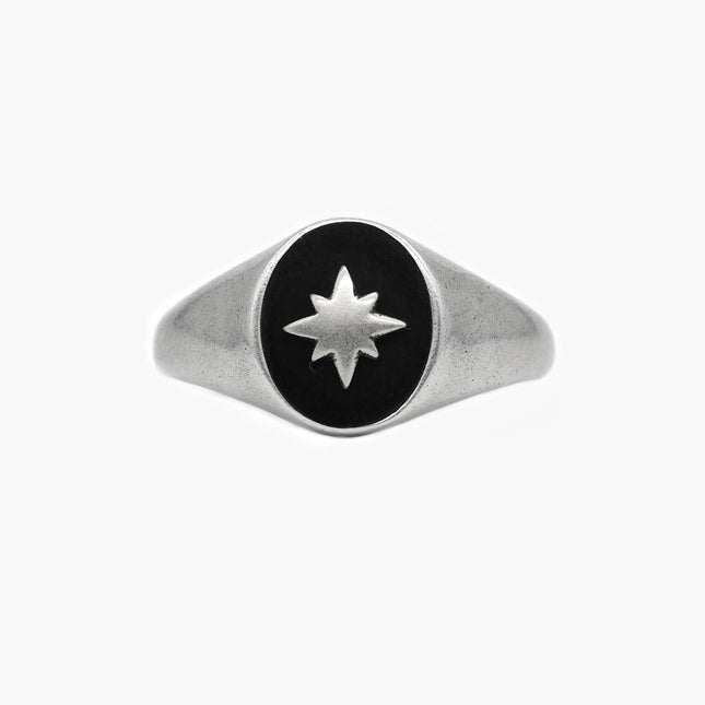 Matte Onyx "Rio" Sterling Silver Signet Ring-Ring-Kompsós