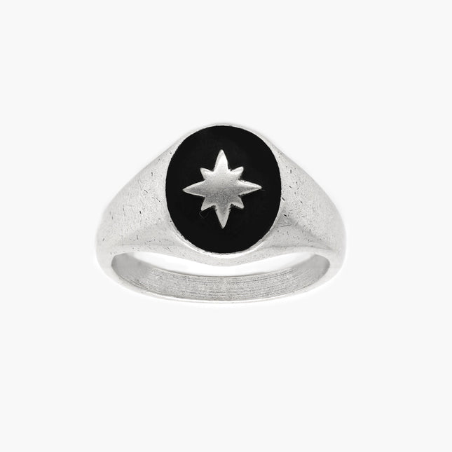 Matte Onyx "Rio" Sterling Silver Signet Ring-Ring-Kompsós