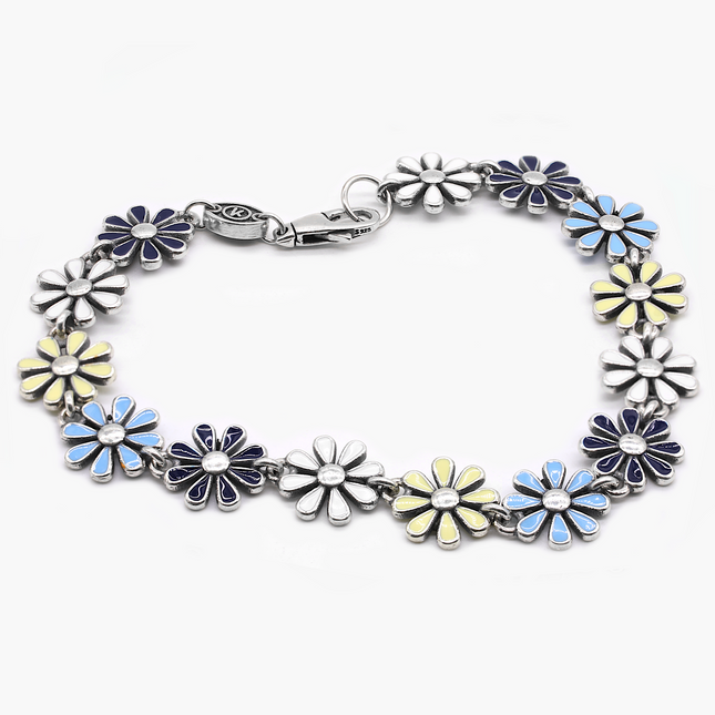 Maxi Assorted Daisy Sterling Silver Chain Bracelet-Bracelet-Kompsós