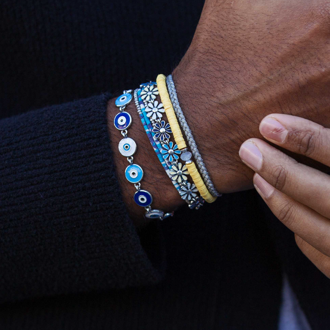 Maxi Assorted Daisy Sterling Silver Chain Bracelet-Bracelet-Kompsós