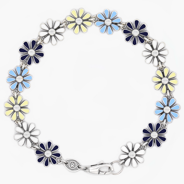 Maxi Assorted Daisy Sterling Silver Chain Bracelet-Bracelet-Kompsós