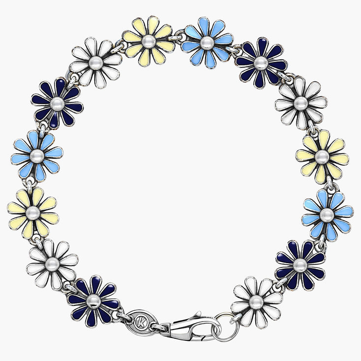 Maxi Assorted Daisy Sterling Silver Chain Bracelet-Bracelet-Kompsós