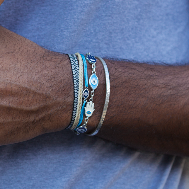 Maxi Enamelled Evil Eye And Hamsa Sterling Silver Bracelet-Bracelet-Kompsós