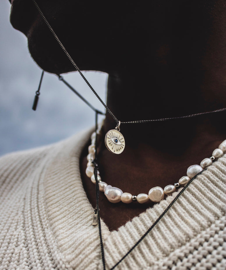 Maxi Freshwater Pearls Necklace With Silver Beads-Necklace-Kompsós