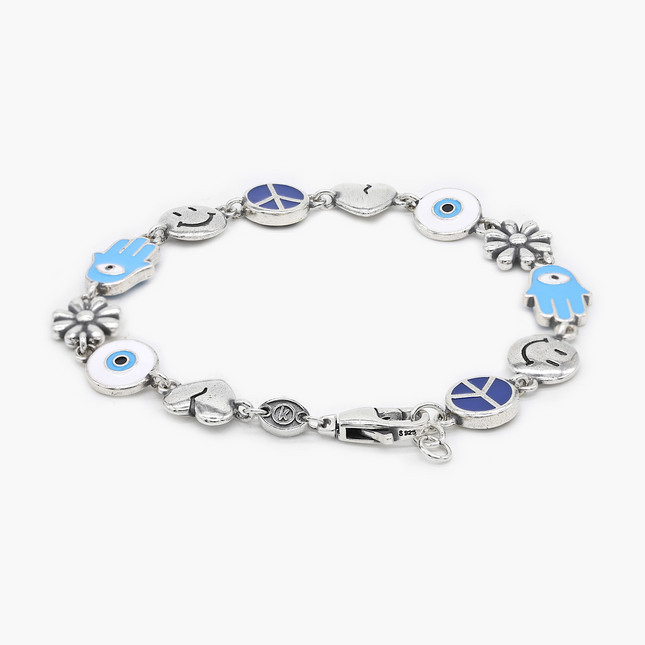Maxi Holidays Sterling Silver Bracelet With Enamelled Charms-Bracelet-Kompsós