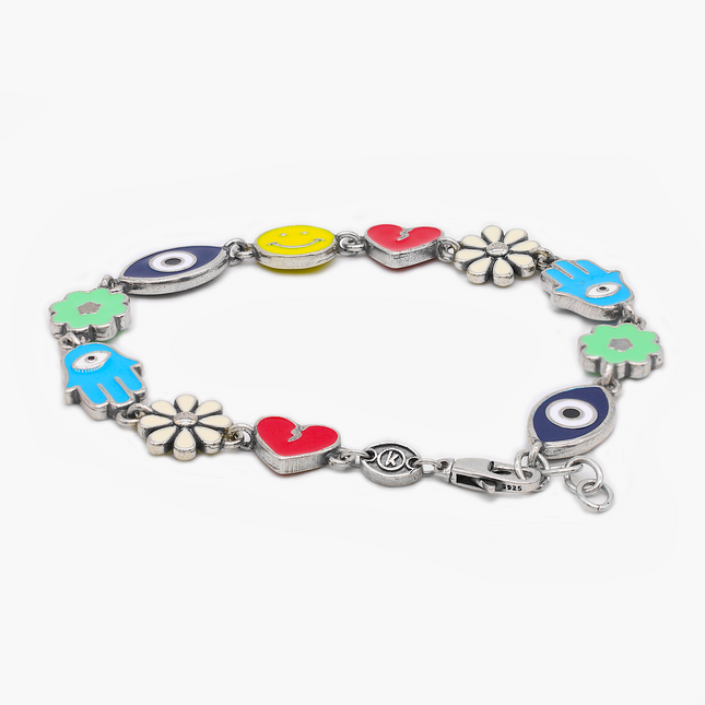 Maxi Holidays Sterling Silver Signature Bracelet With Enamelled Charms-Bracelet-Kompsós
