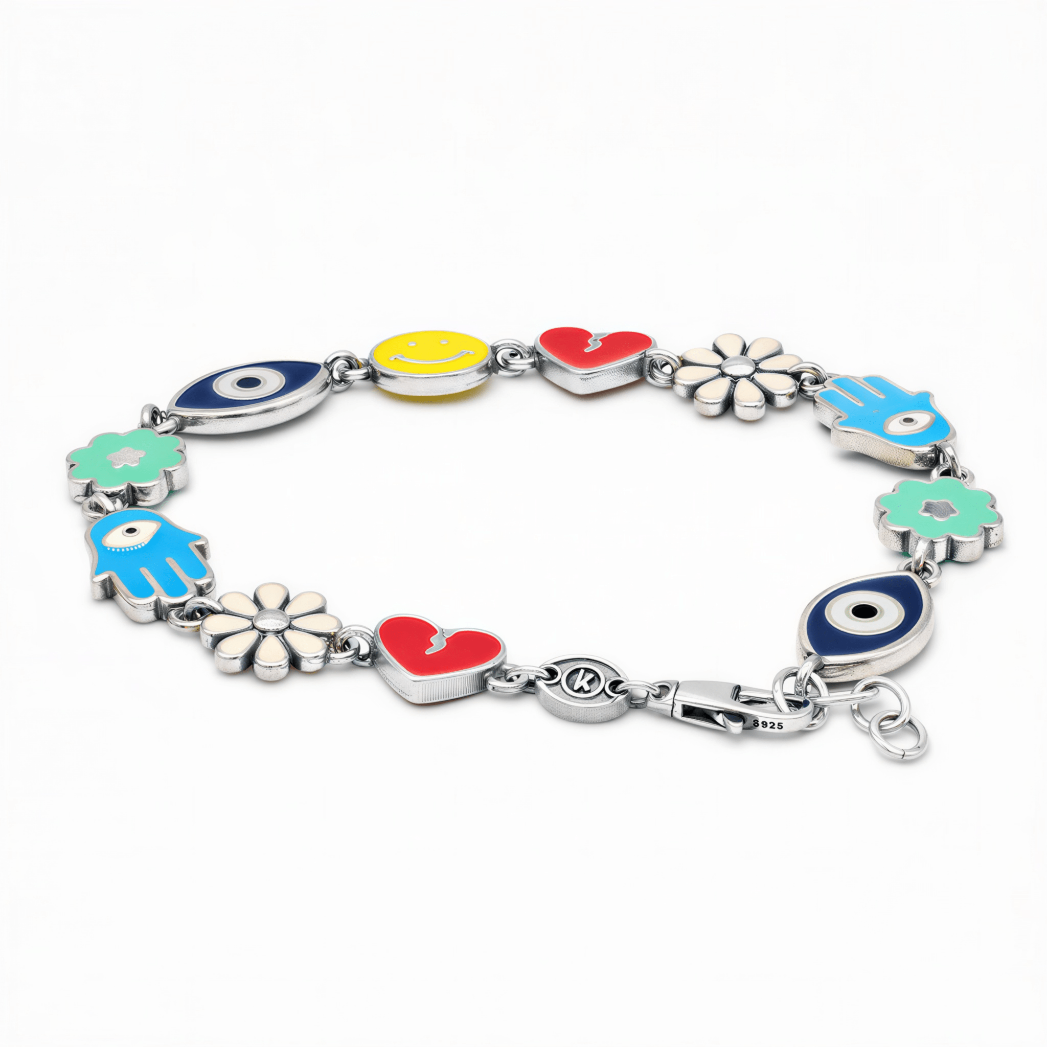 Maxi Holidays Sterling Silver Signature Bracelet With Enamelled Charms-Bracelet-Kompsós