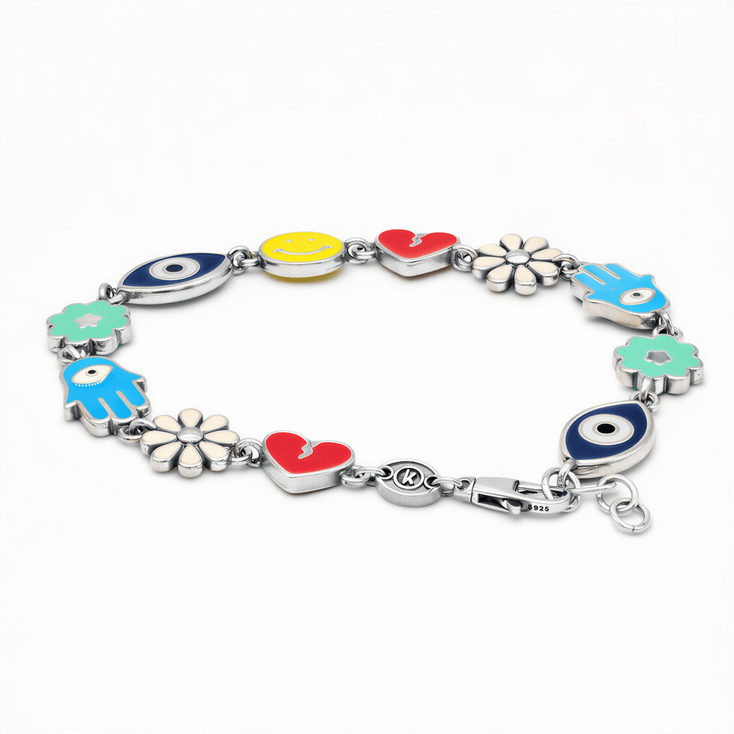 Maxi Holidays Sterling Silver Signature Bracelet With Enamelled Charms-Bracelet-Kompsós