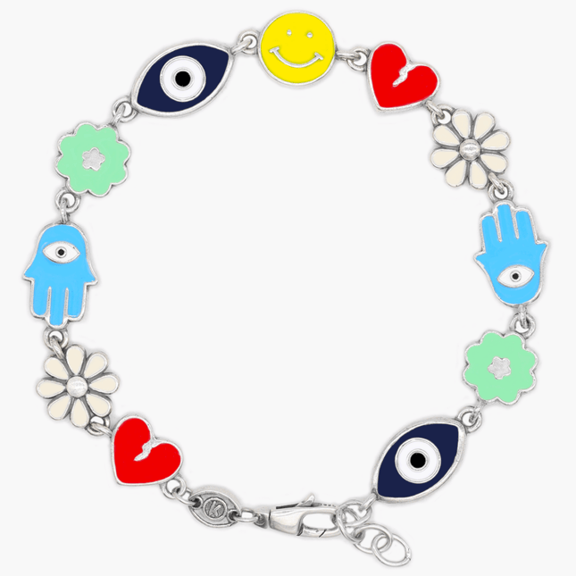 Maxi Holidays Sterling Silver Signature Bracelet With Enamelled Charms-Bracelet-Kompsós