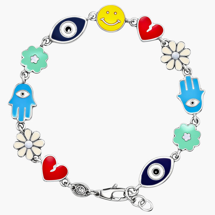 Maxi Holidays Sterling Silver Signature Bracelet With Enamelled Charms-Bracelet-Kompsós