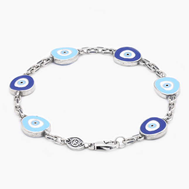 Maxi Multi Evil Eye Sterling Silver Chain Bracelet-Bracelet-Kompsós