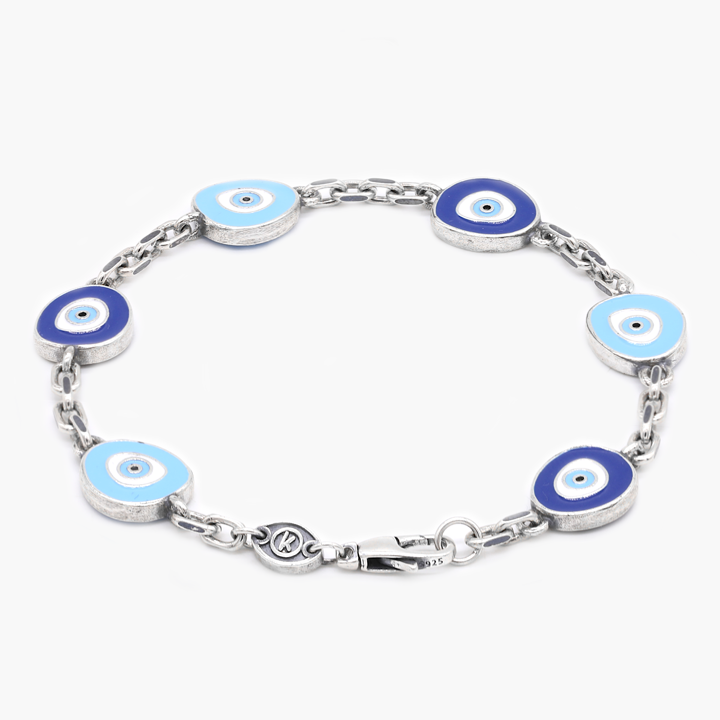 Maxi Multi Evil Eye Sterling Silver Chain Bracelet-Bracelet-Kompsós