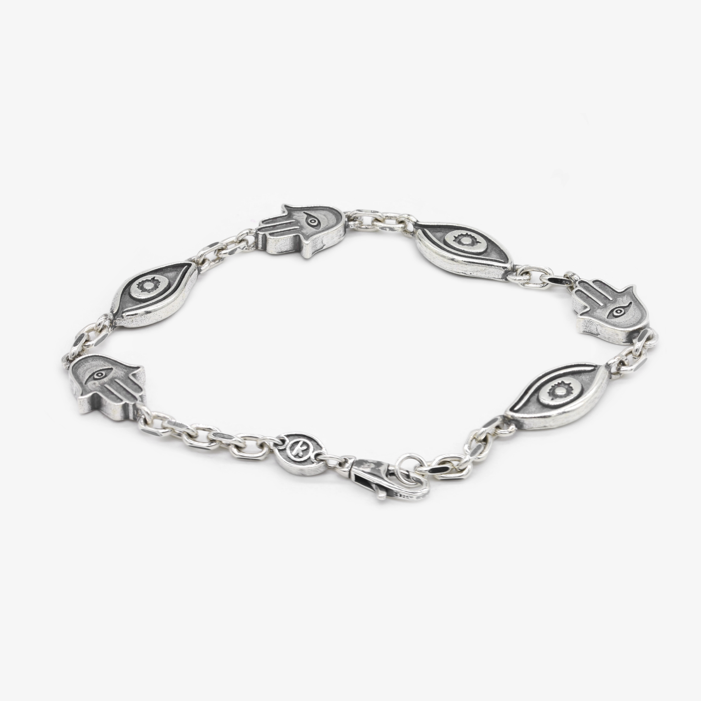 Maxi Sterling Silver Chain Bracelet With Hamsa And Evil Eye-Kompsós