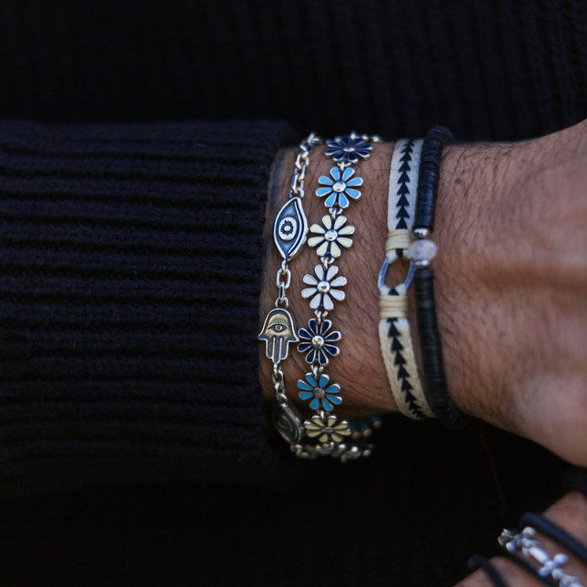 Maxi Sterling Silver Chain Bracelet With Hamsa And Evil Eye-Kompsós