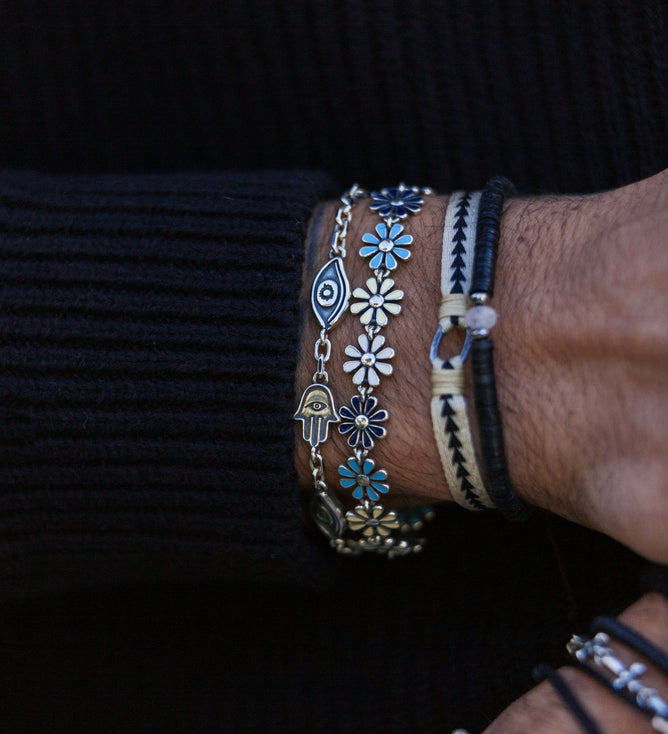 Maxi Sterling Silver Chain Bracelet With Hamsa And Evil Eye-Bracelet-Kompsós