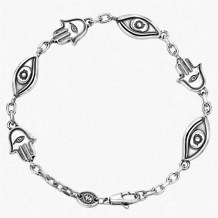 Maxi Sterling Silver Chain Bracelet With Hamsa And Evil Eye-Bracelet-Kompsós