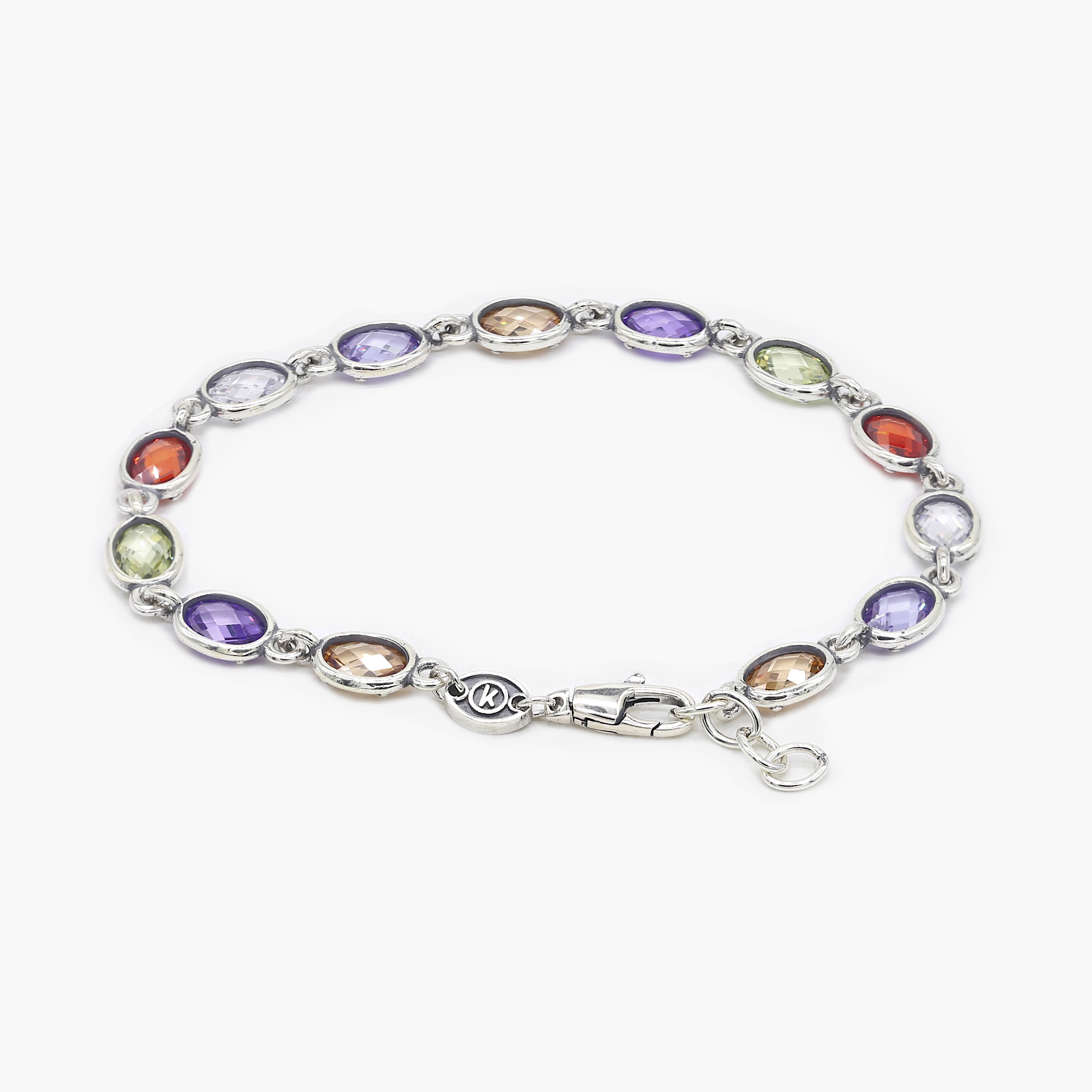 Maxi Sterling Silver Multi Cabochon Gemstones Chain Bracelet-Bracelet-Kompsós