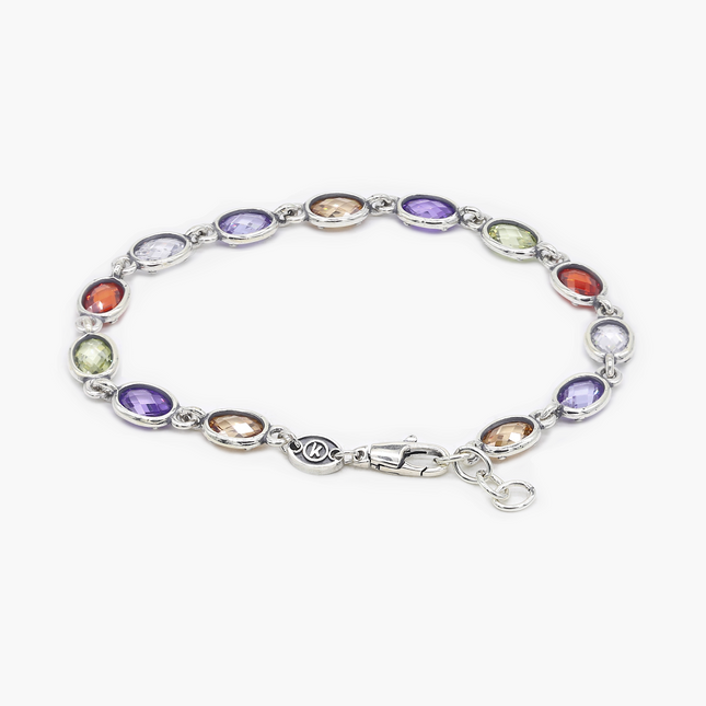 Maxi Sterling Silver Multi Cabochon Gemstones Chain Bracelet-Bracelet-Kompsós