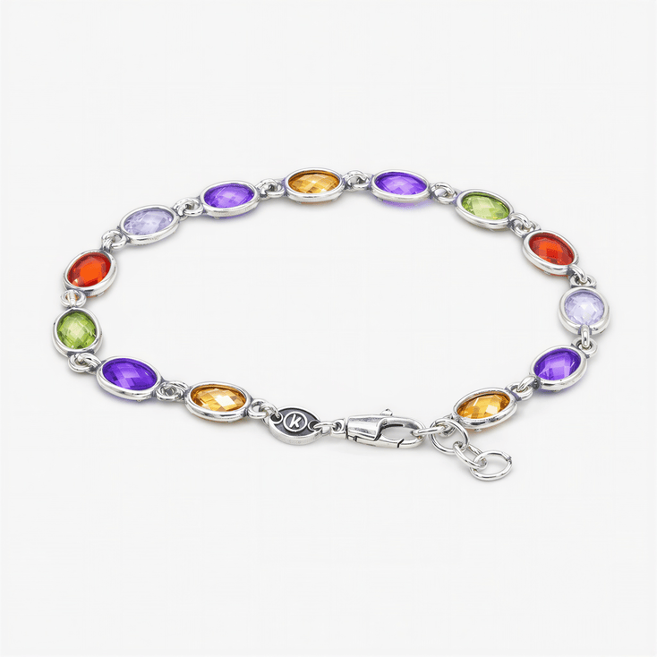 Maxi Sterling Silver Multi Cabochon Gemstones Chain Bracelet-Bracelet-Kompsós