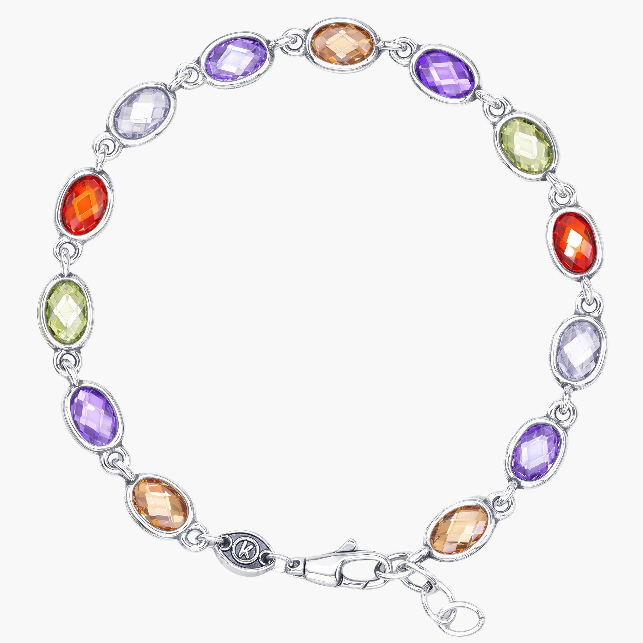Maxi Sterling Silver Multi Cabochon Gemstones Chain Bracelet-Bracelet-Kompsós