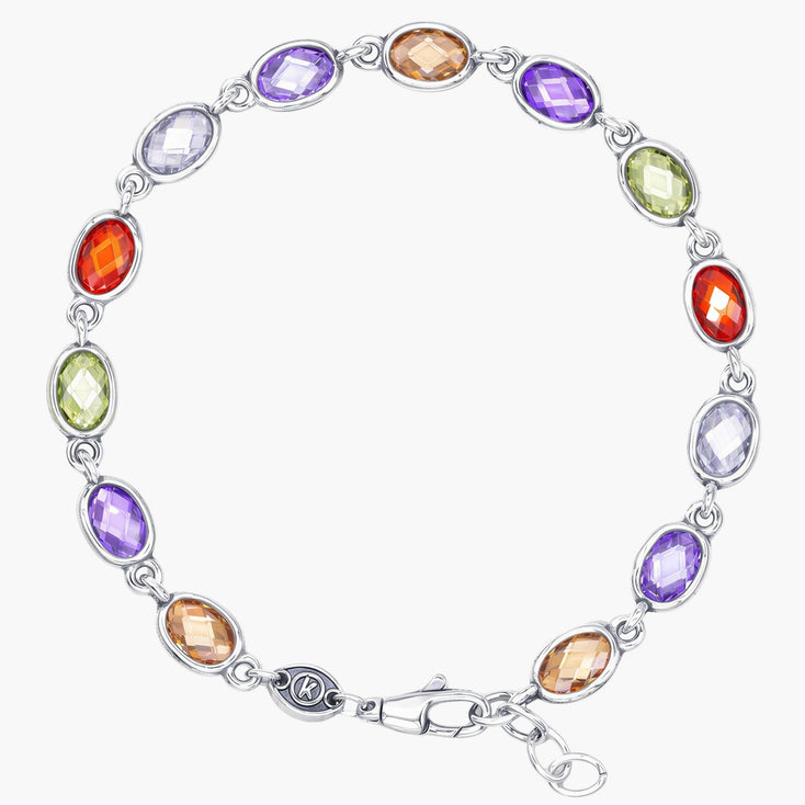 Maxi Sterling Silver Multi Cabochon Gemstones Chain Bracelet-Bracelet-Kompsós