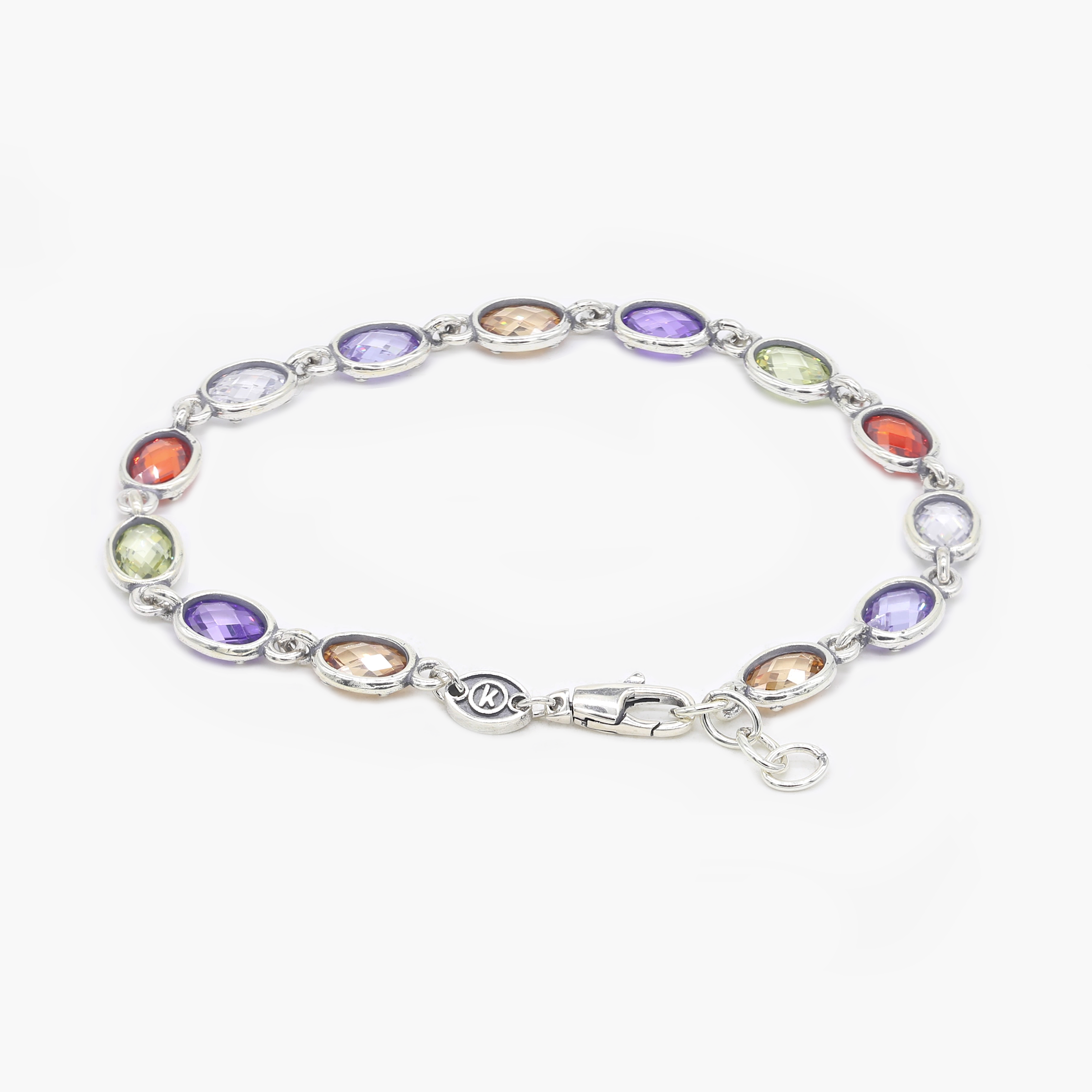 Maxi Sterling Silver Multi Gemstones Cabochon Chain Bracelet-Bracelet-Kompsós