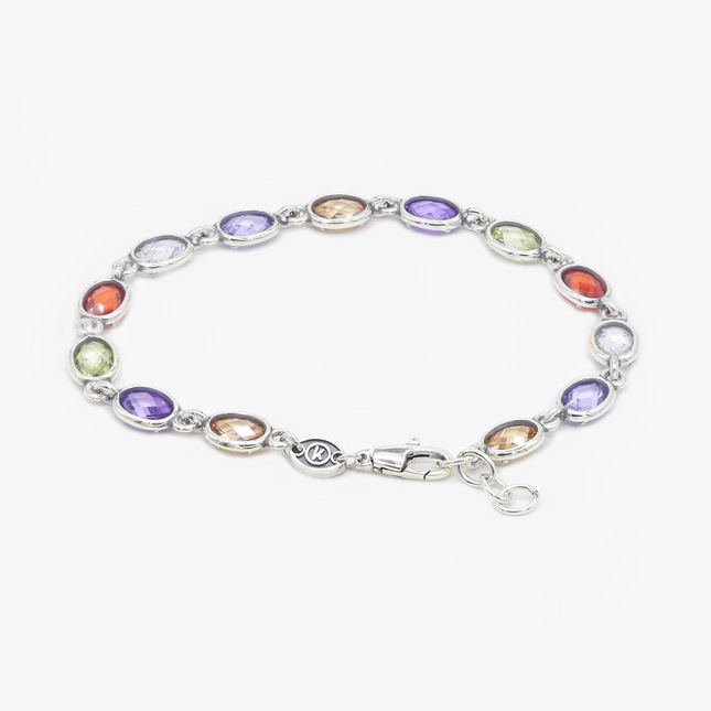 Maxi Sterling Silver Multi Gemstones Cabochon Chain Bracelet-Bracelet-Kompsós