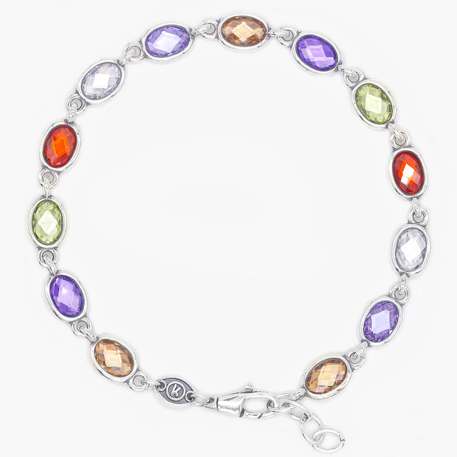 Maxi Sterling Silver Multi Gemstones Cabochon Chain Bracelet-Bracelet-Kompsós