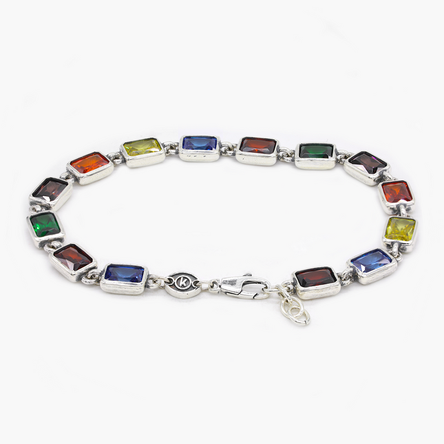 Maxi Sterling Silver Multi Gemstones Chain Bracelet-Bracelet-Kompsós